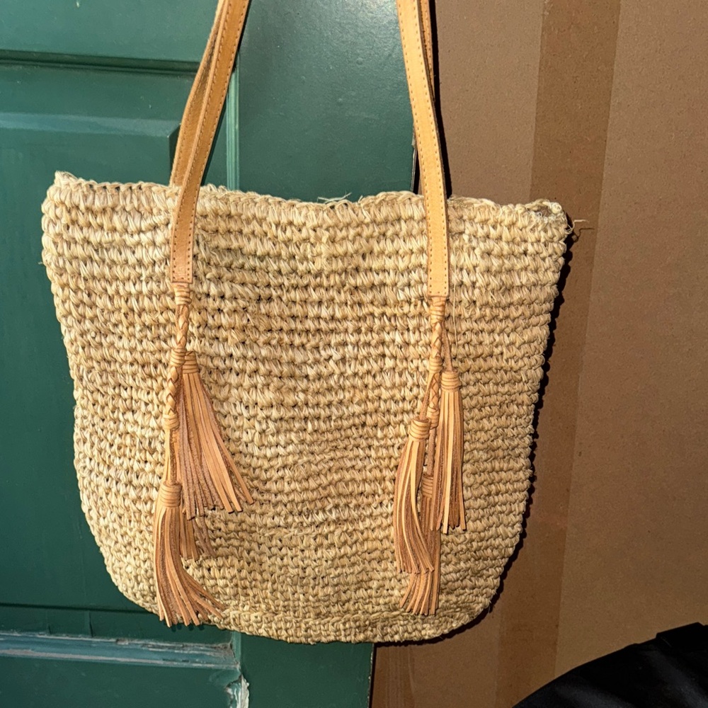 Chic Tan Woven Tote with Tassels